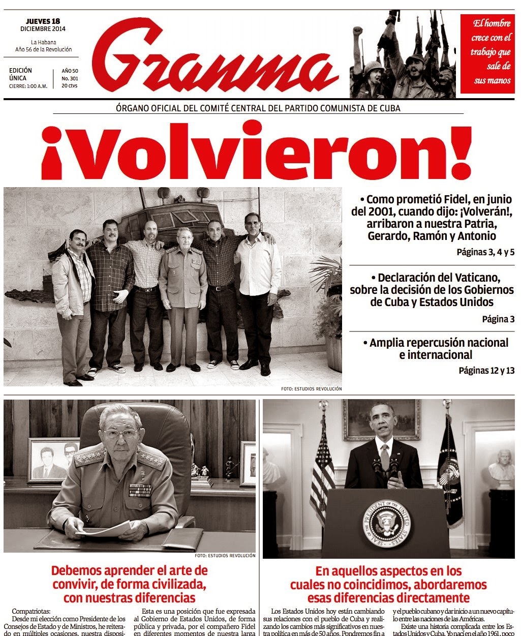 Cuba Journal Cuba Granma Newspaper December 18, 2014