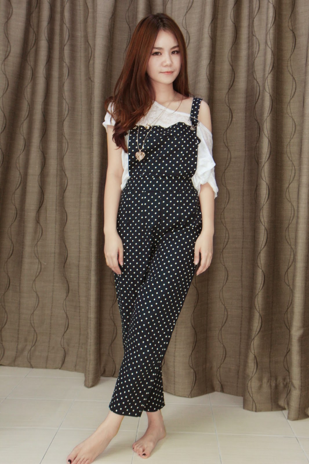 black and white polka dot dungarees