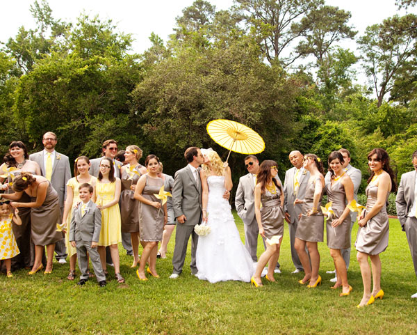 grey and royal purple wedding party