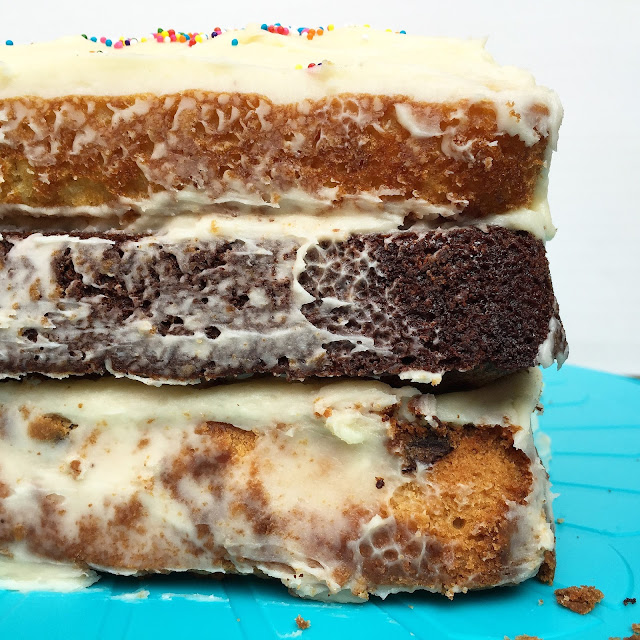 Whisking Through Life "Triple Layer Cake" Chocolate Chip Cookie, Brownie and Vanilla Cake