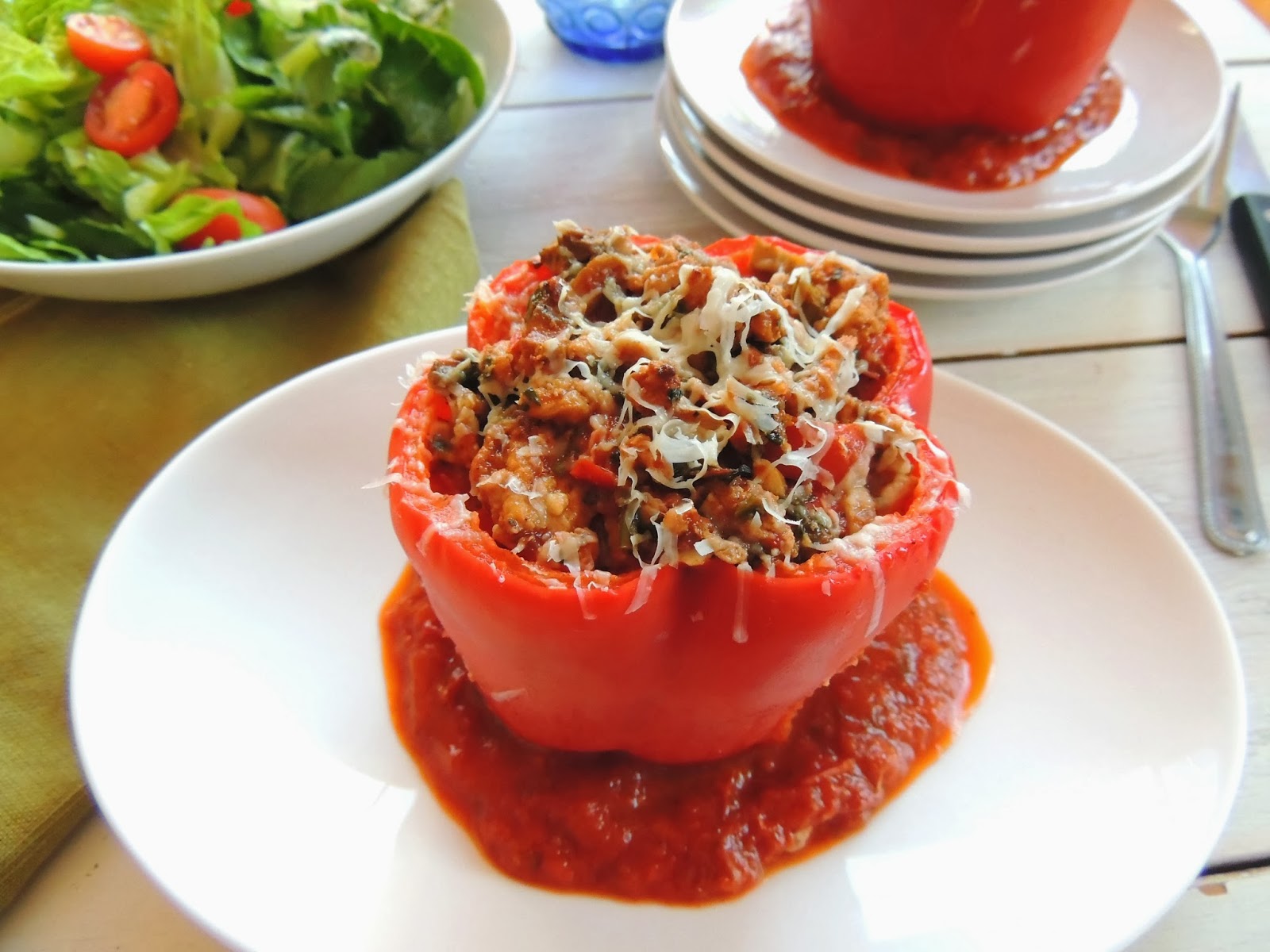 Leave a Happy Plate Meat Lovers Pizza Stuffed Peppers
