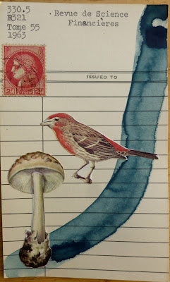 nietzsche french postage stamp bird finch mushroom library card Dada Fluxus mail art collage
