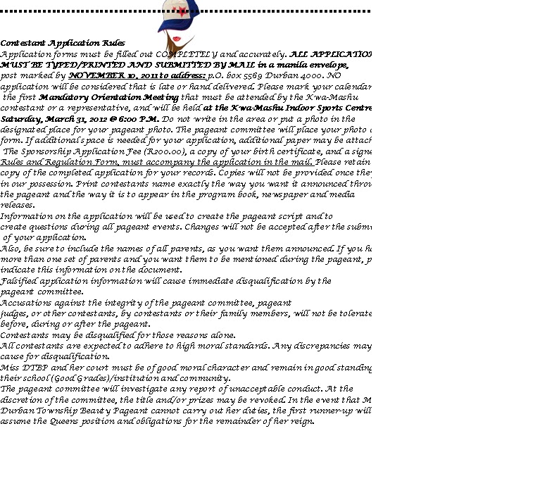 Miss Beauty Pageant Competition Application Forms and Rules of Miss