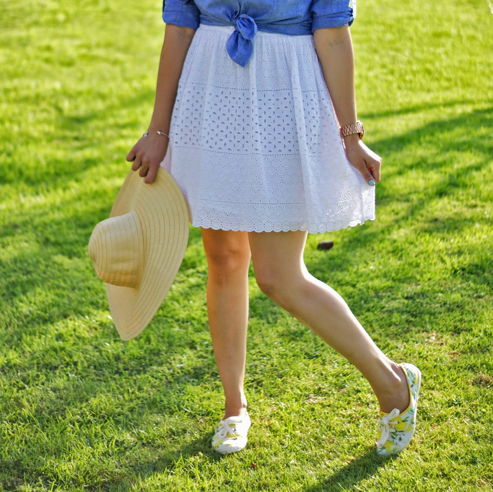 Little White Dress with straw hat Little White Dress with straw hat, Refreshing spring outfit, eyelet white dress, old navy eyelet white dress