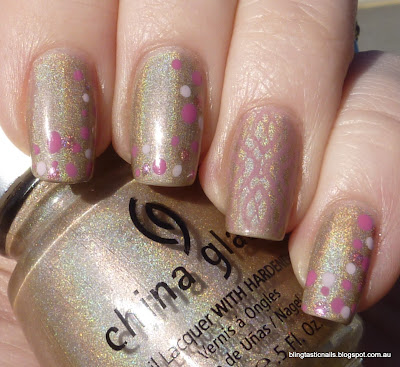 China Glaze FYI with pink dotticure and stamping