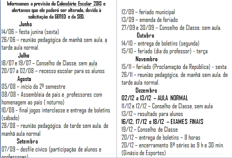 Calendário 2013