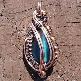 ©2104 Tim Whetsel - Copper Wire Wrapped Pendant with Dark Blue Glass Bead
