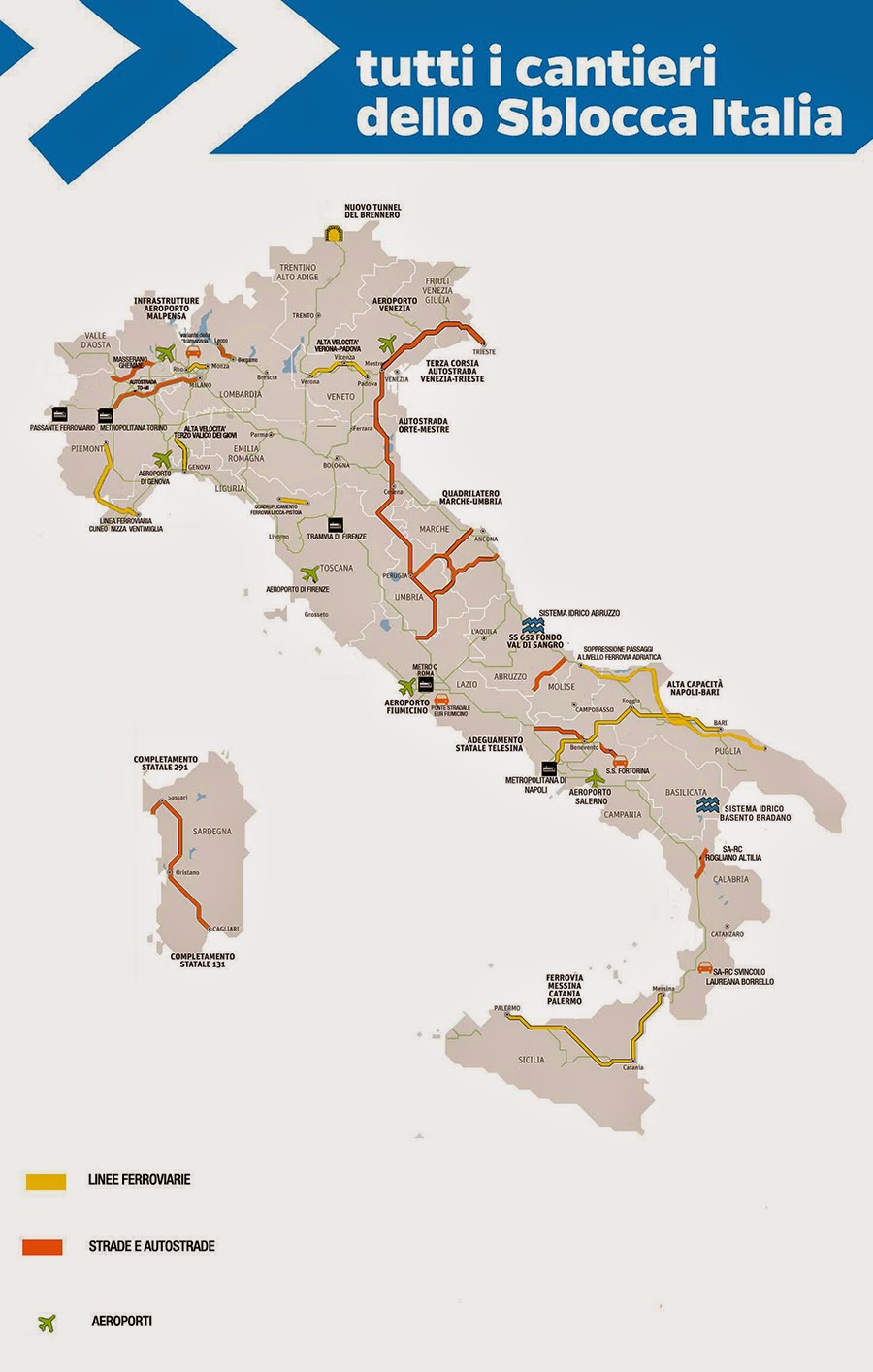 Sblocca Italia - Mappa cantieri - Fonte Governo