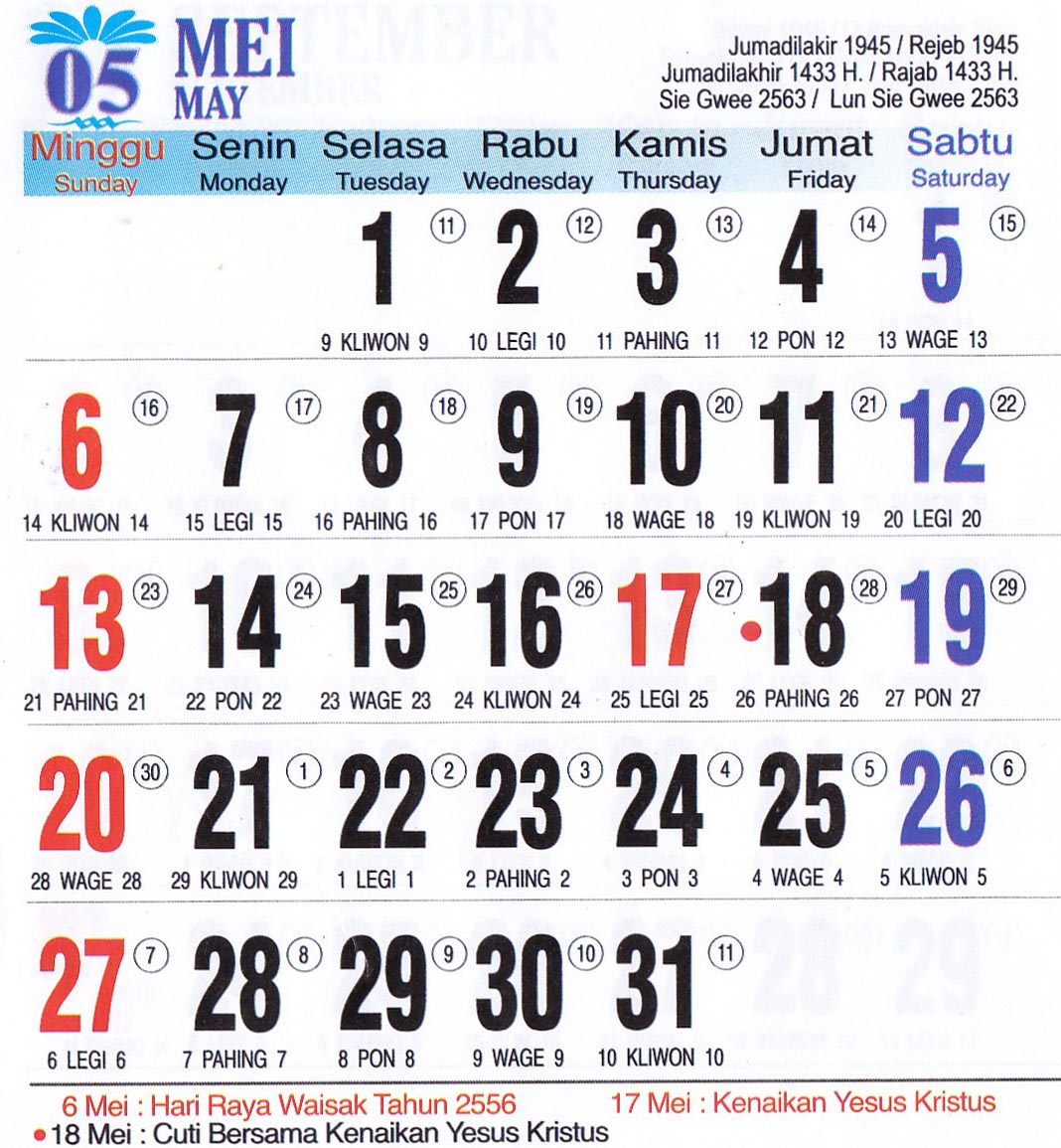 Kalender Tahun 2012 : Masehi, Kalender Islam, Kalender Jawa, Kalender