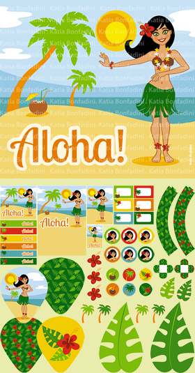 Ilustração e kit digital para FESTA HAVAIANA/LUAU