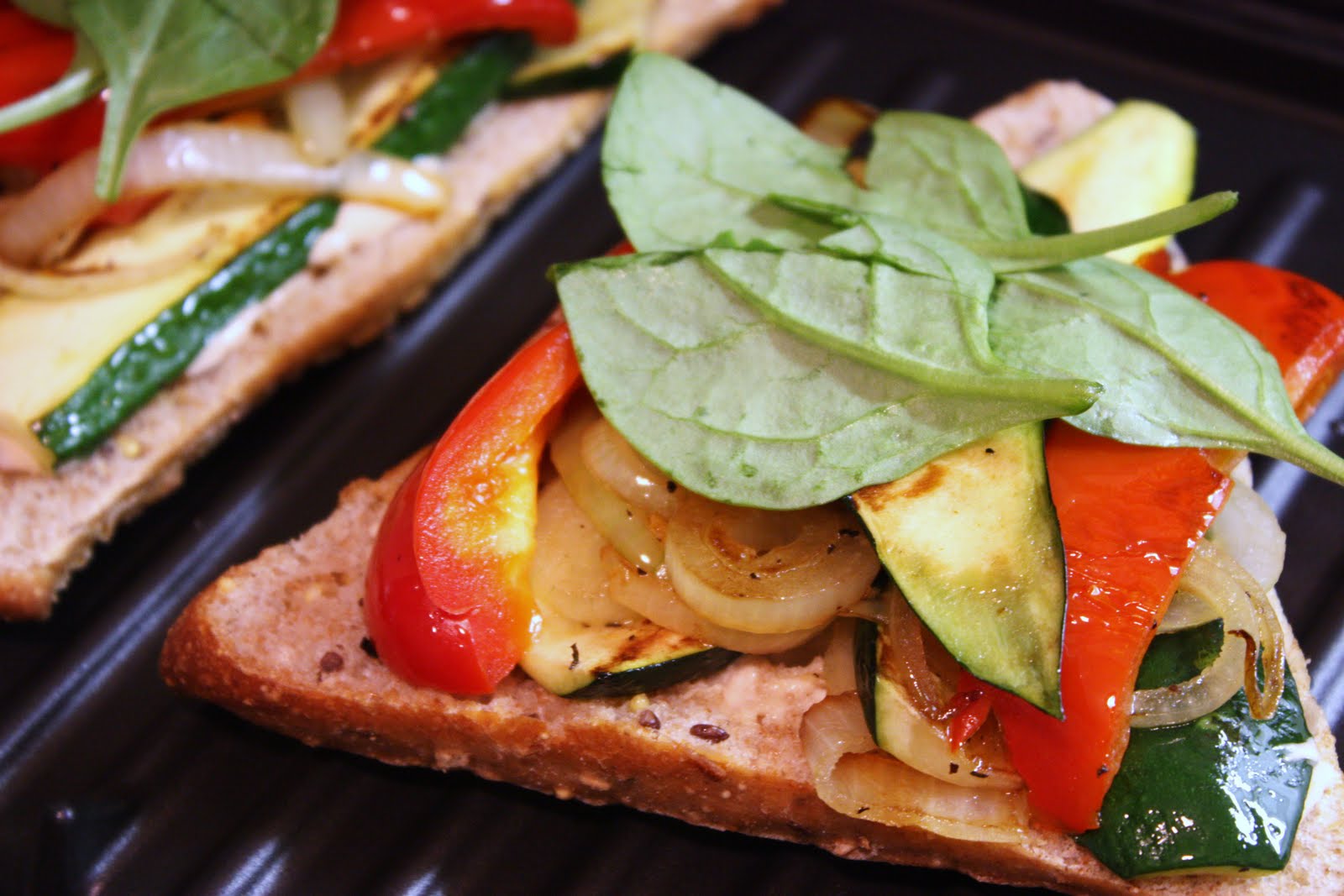 Veganess Eats Grilled Vegetable Sandwich with 2 Delicious Spreads