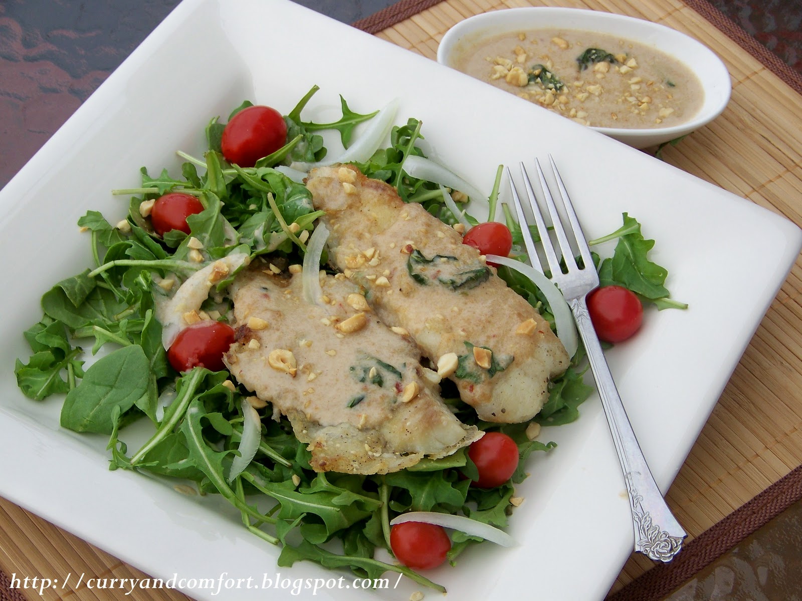 Kitchen Simmer Arugula and Tilapia Salad with Thai Peanut Dressing
