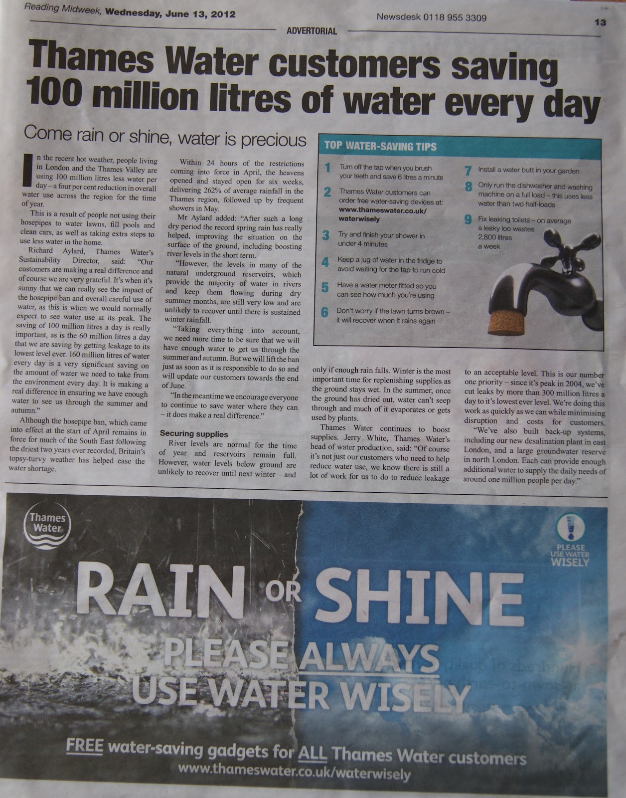 Isobel Ballsdon Hose pipe ban to be lifted too late for Labour Cllr