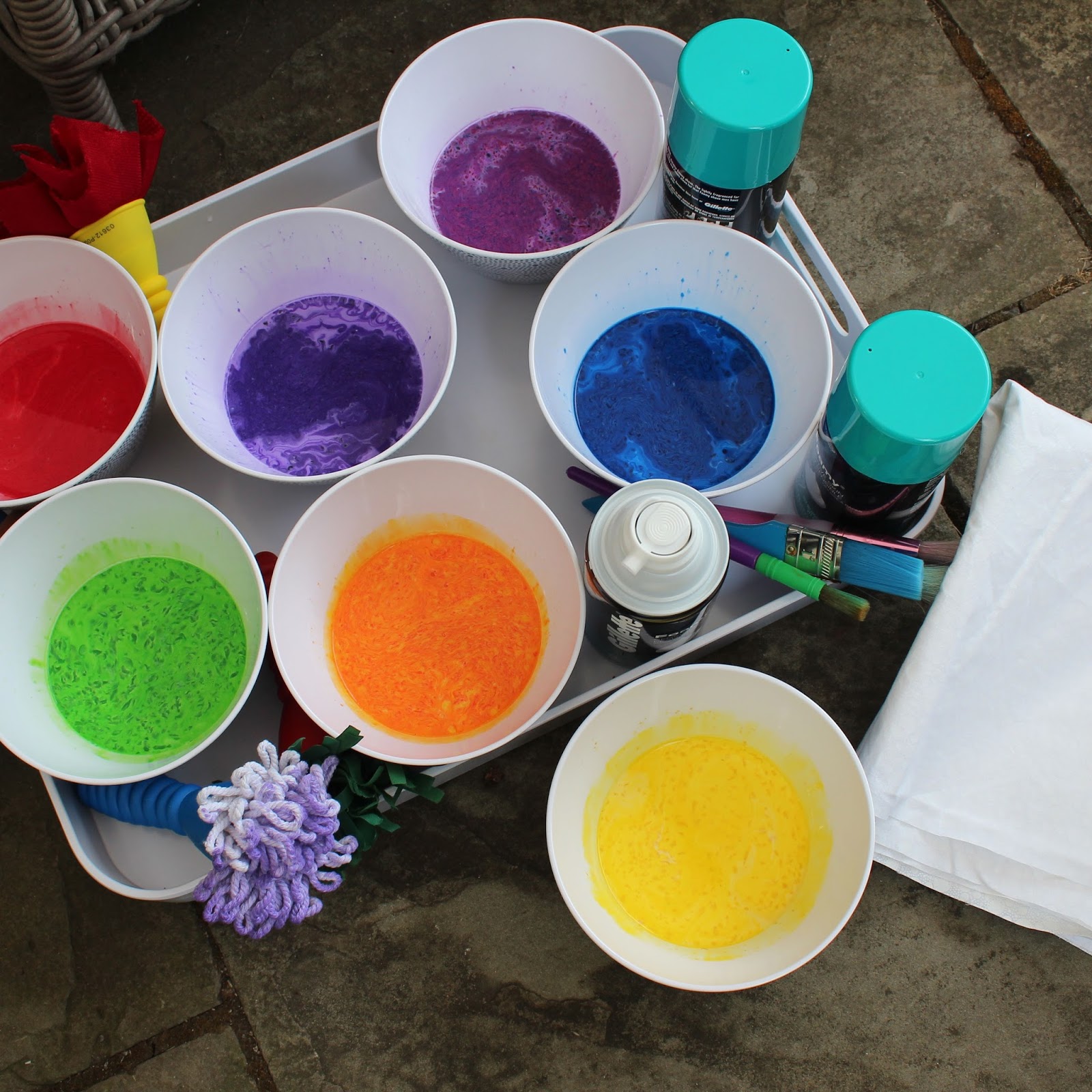 Rachael Rabbit Kid Painted Quilt 4 Shaving Foam Rainbow Paint