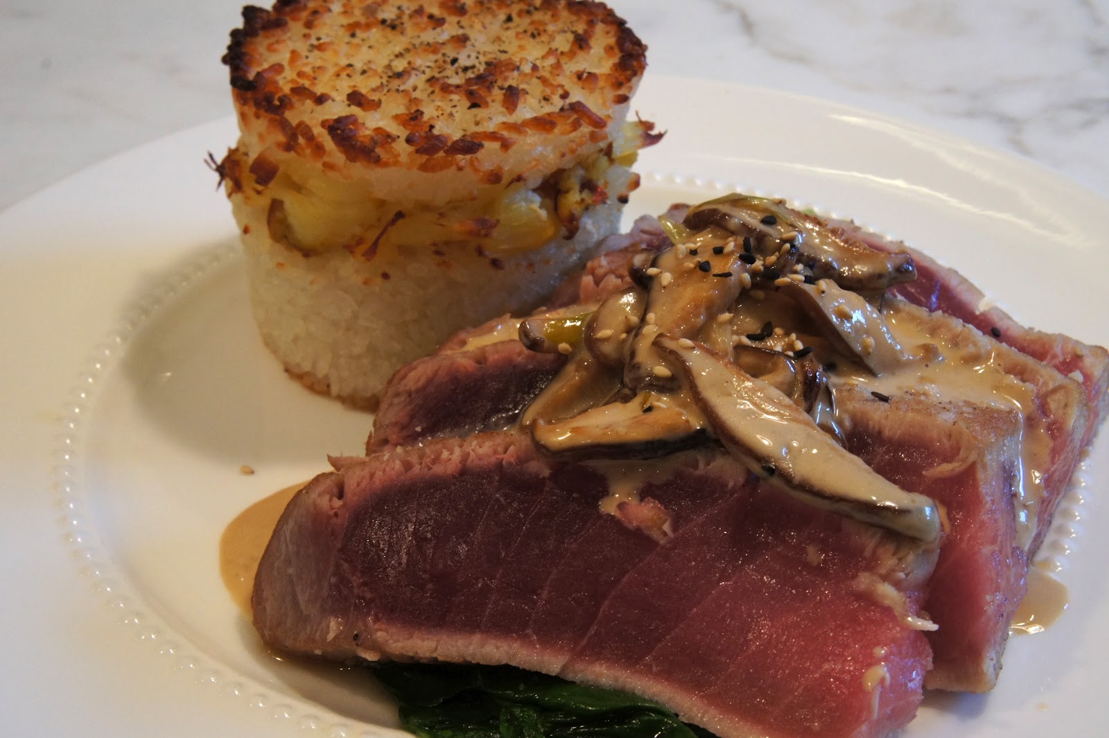 Seared Ahi Tuna with Shiitake Mushroom Cream Sauce