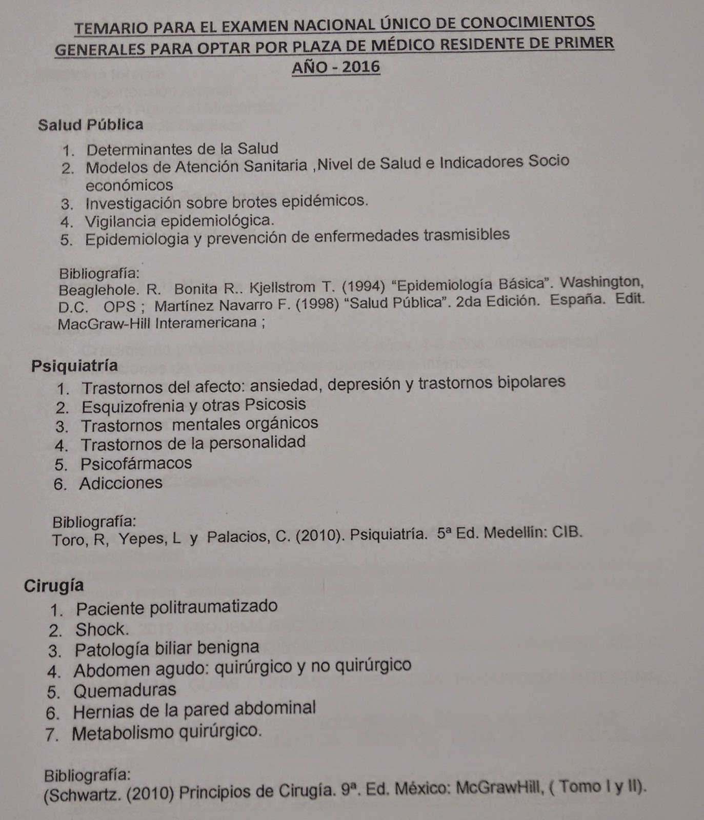 Medicina Ciencia Y Tecnologia Temario Oficial Para Examen De Residentado 2016 2018