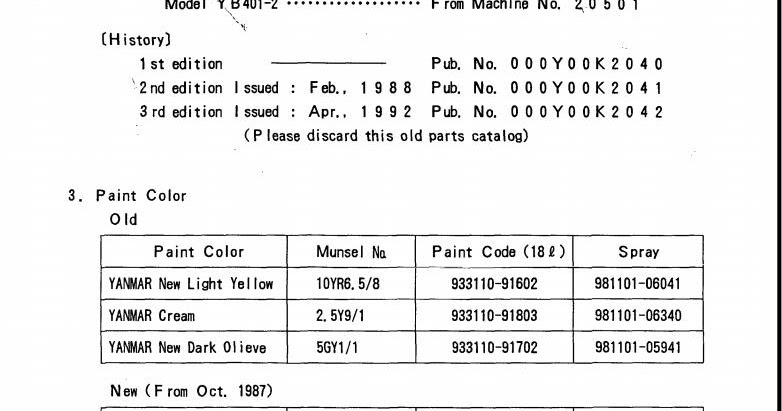 Auto Repair Manuals: YANMAR Crawler Backhoe model YB401(-2) Parts Catalog