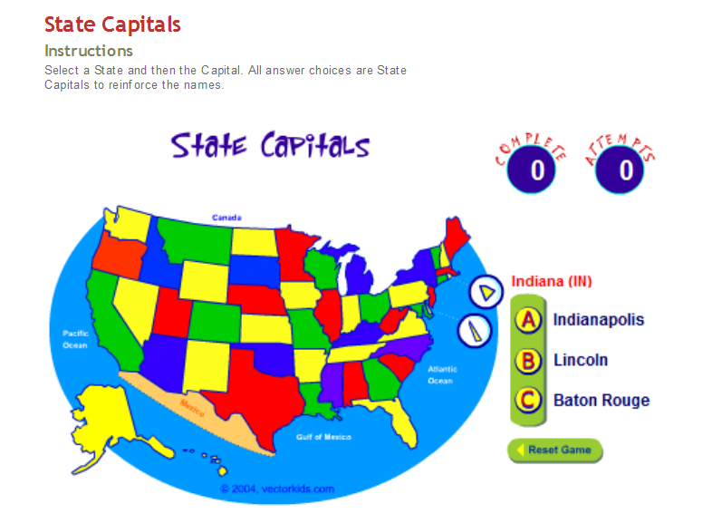 Learn The Fifty States And Capitals Game
