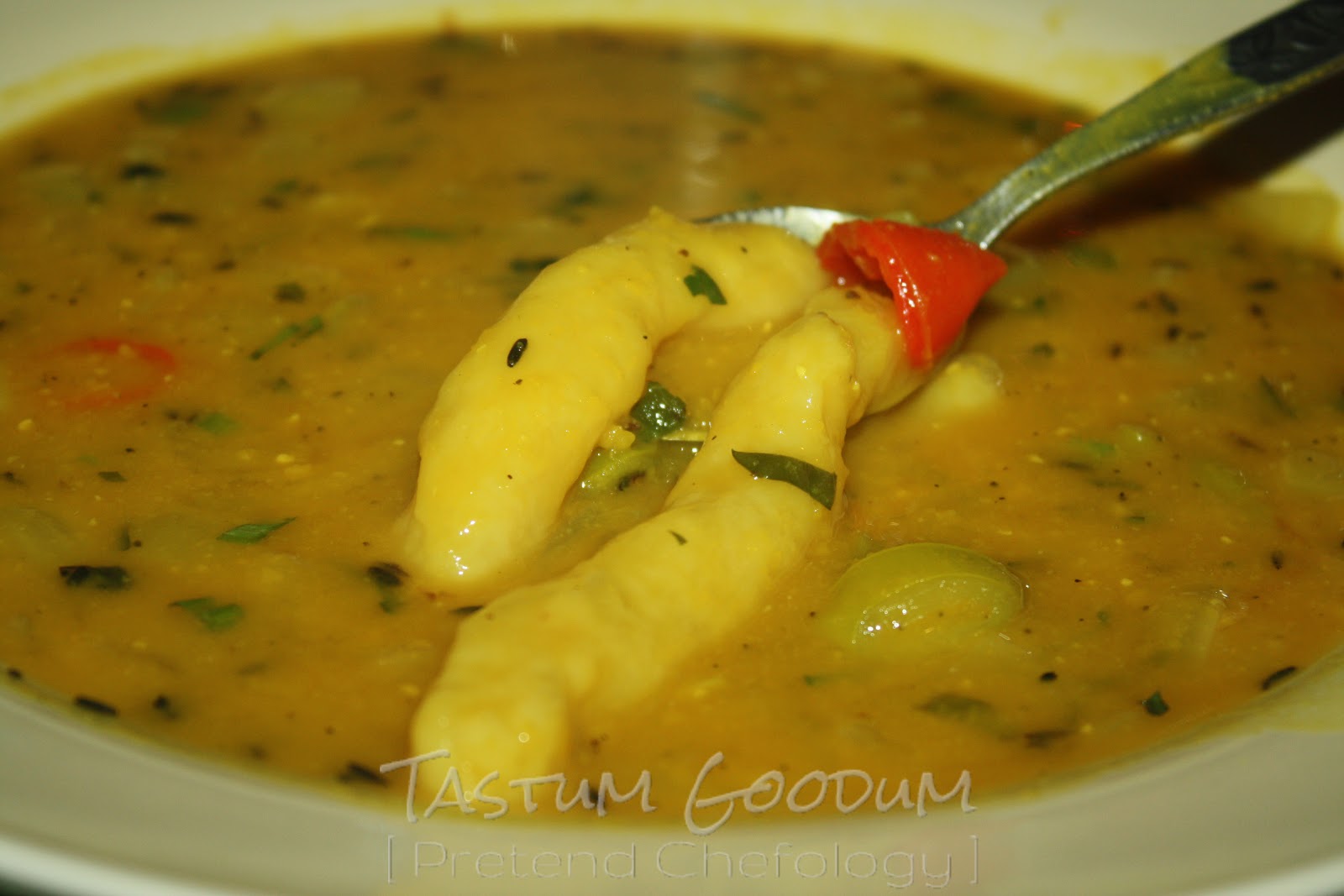 Tastum Goodum Dhal Dumpling (Split Pea Soup with Dumplings)