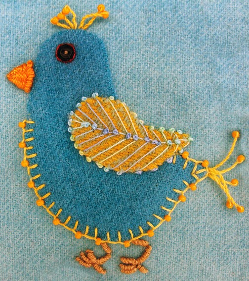 Robin Atkins embroidered, wool applique chicks