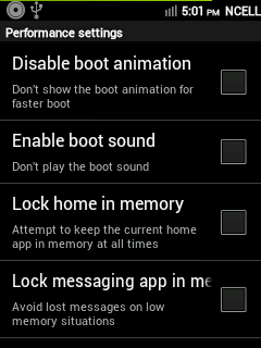 CyanMobile Performance Settings (screen 1) CyanMobile Performance Settings (screen 1)