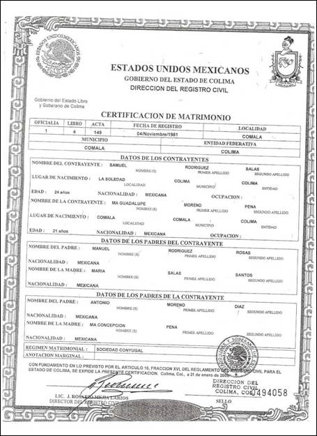 Actas de matrimonio para imprimir.