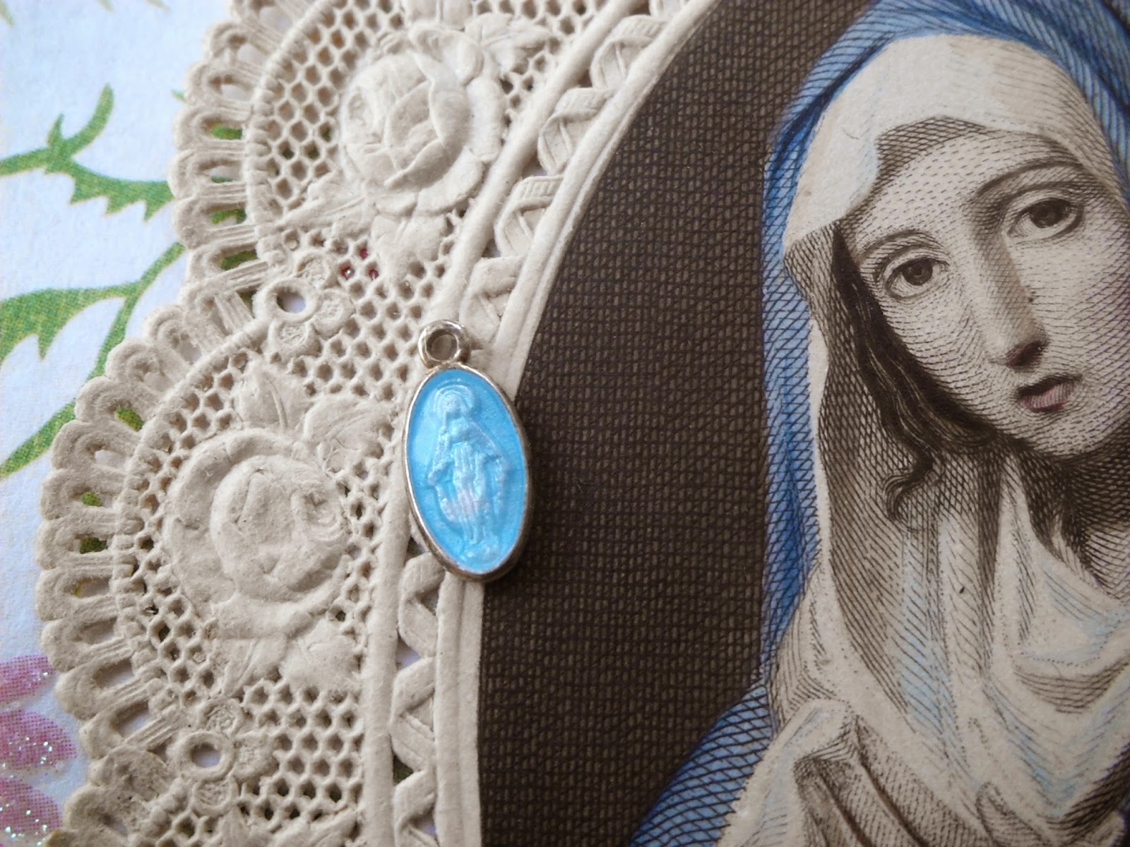 Vintage Religious Medals TINY Vintage STERLING Blue Virgin Mary