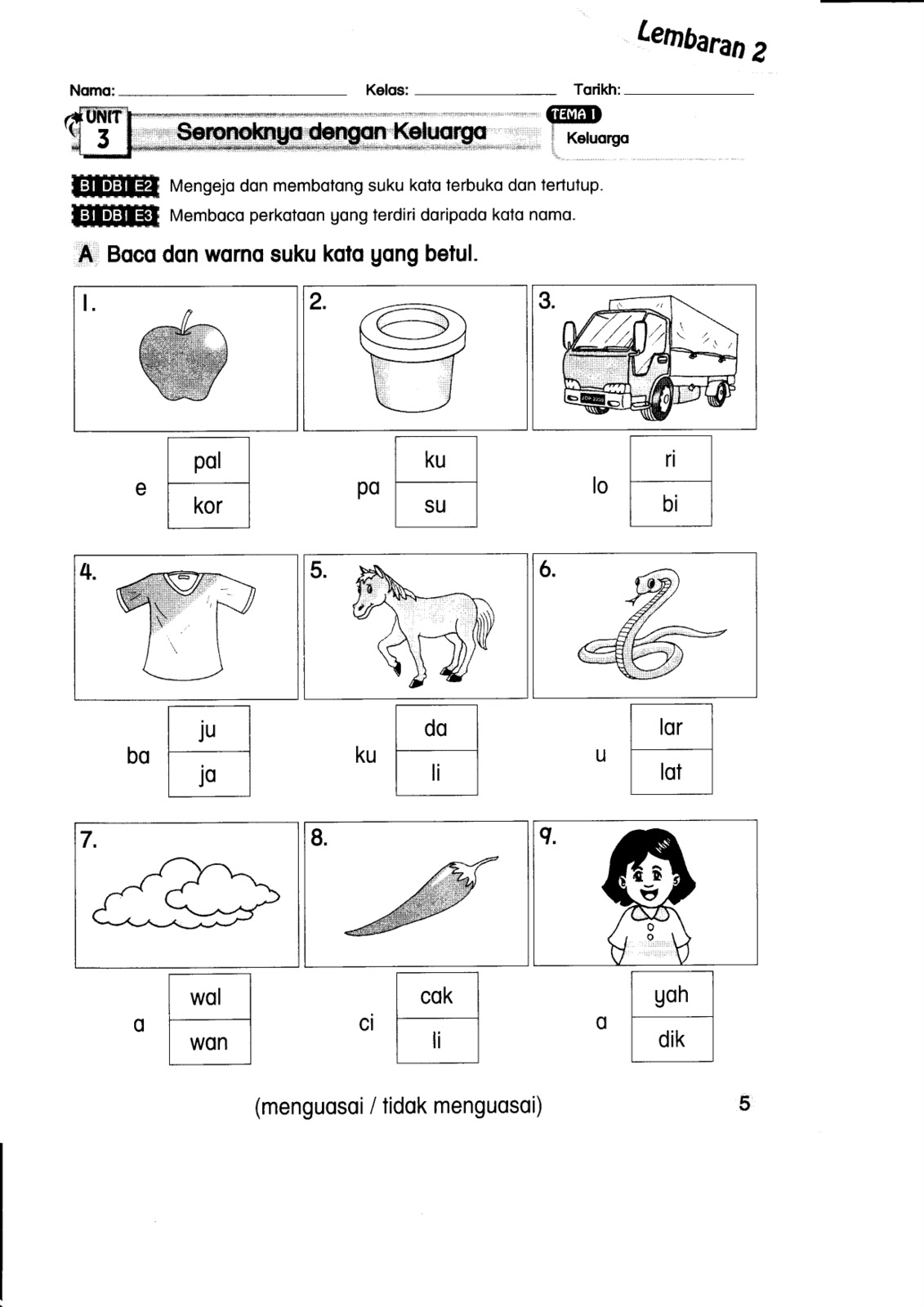 Bahasa Malaysia Tahun 1 Latihan