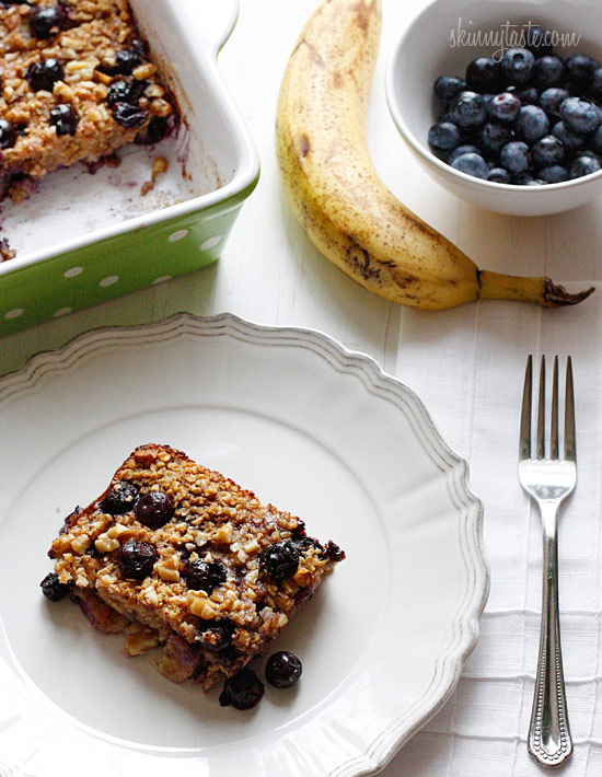 Baked Oatmeal with Blueberries and Bananas Skinnytaste
