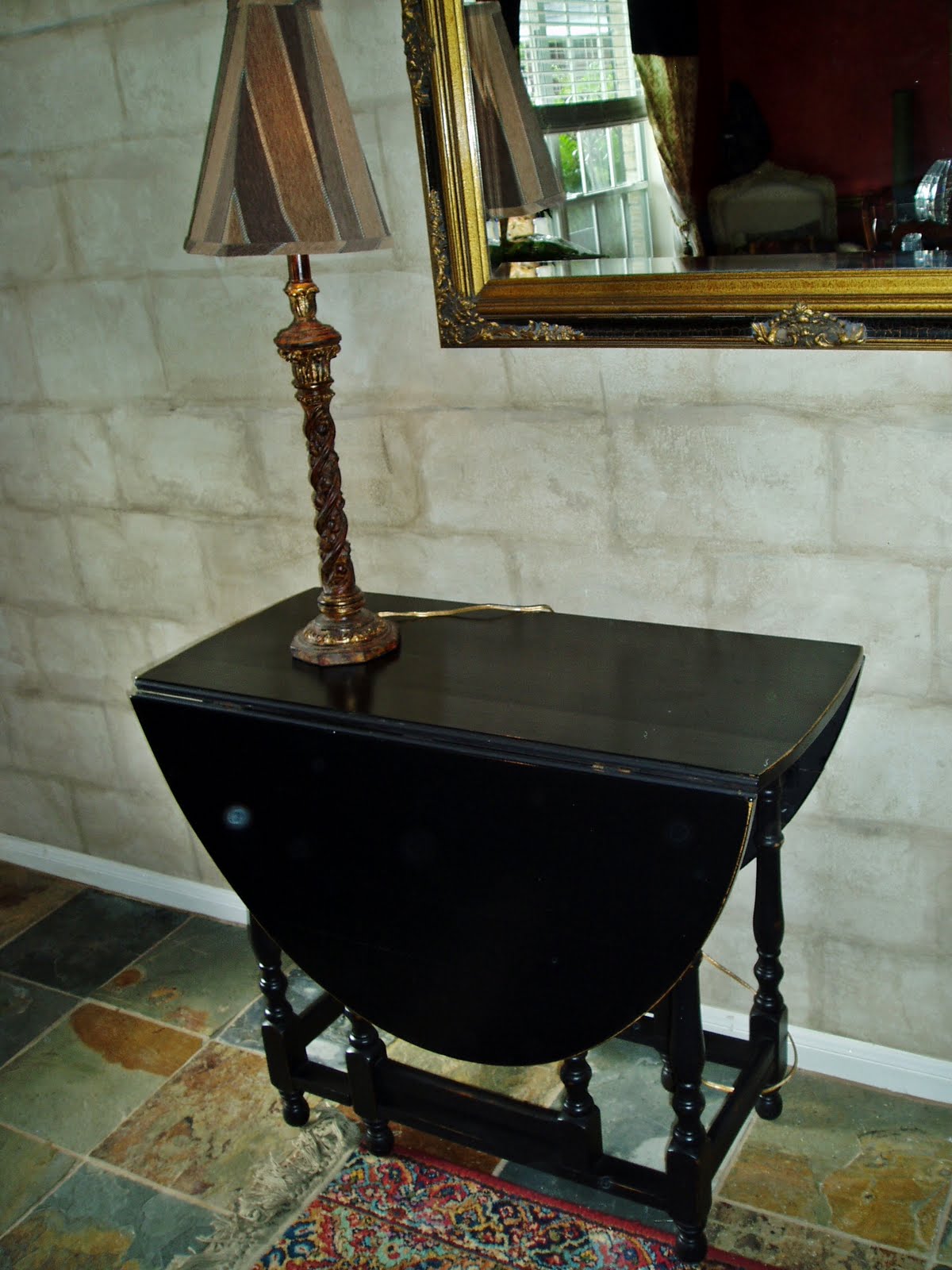 Faux Painting + Furniture SOLD! ..BLACK Lightly Distressed DROP LEAF TABLE