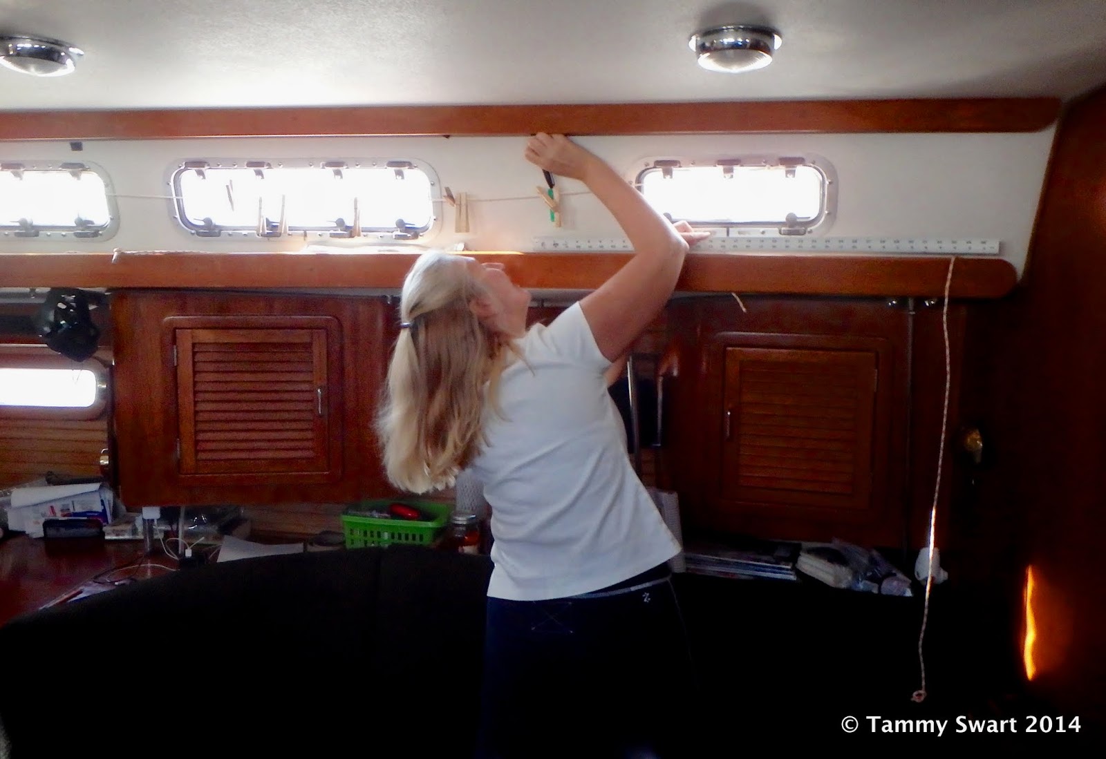 Things we did today... Making A Boat A Home Hanging Curtains