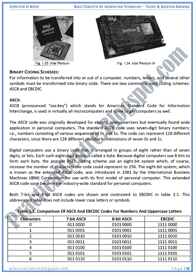 Basic Concepts Of Information Technology - Theory And Questions Answers - Computer XI