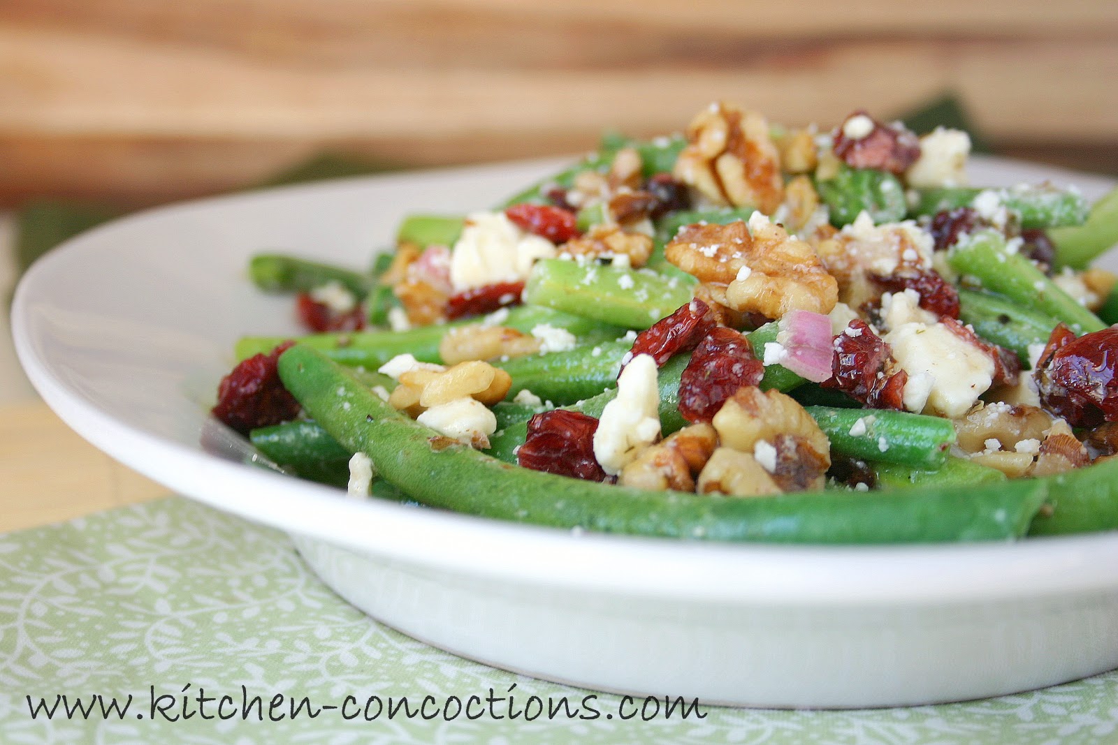 Green Bean Salad with Cranberries, Walnuts and Feta Kitchen Concoctions