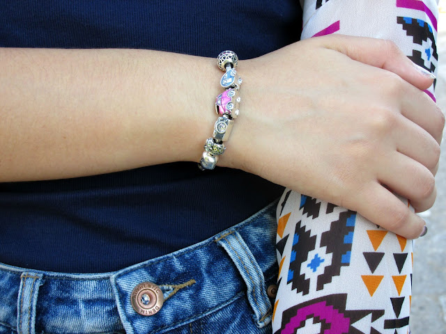 dressgal, kimono, high-waisted denim shorts, soufeel charm bracelet