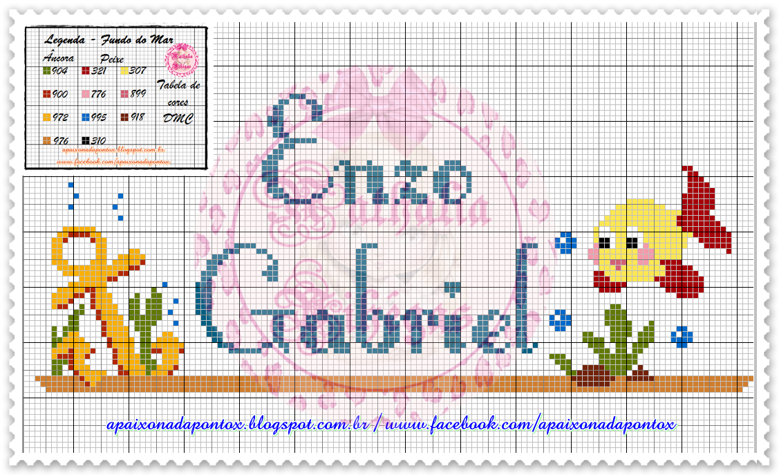 Enzo Gabriel Em Ponto Cruz Apaixonada por Ponto Cruz: Nomes de Meninos com o Tema Fundo Do Mar