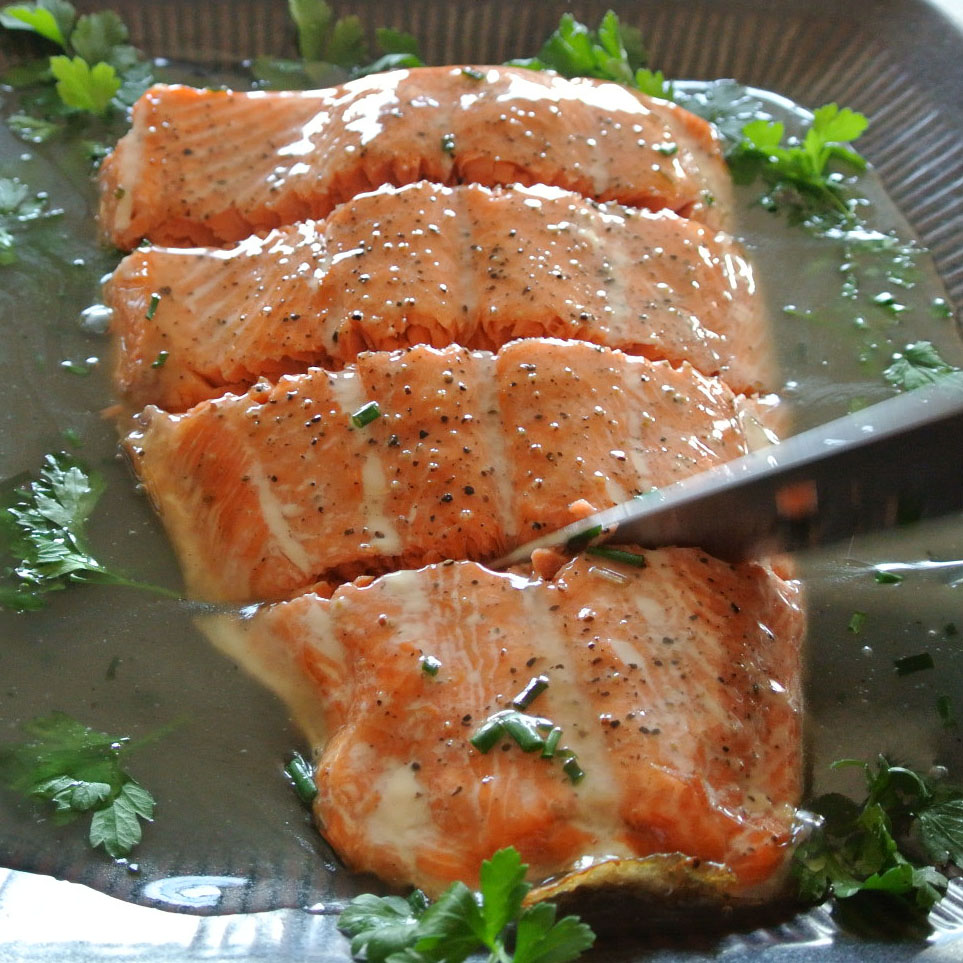 Gourmet Cooking For Two Roasted Salmon with WhiteWine Sauce