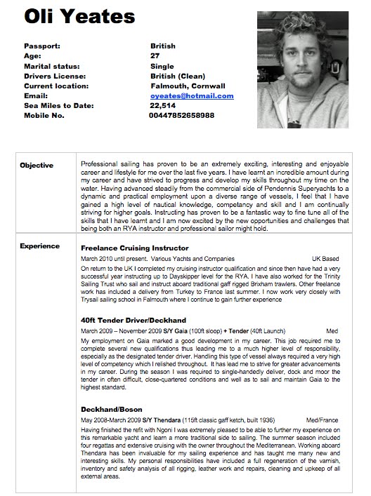 oli yeates professional sailing my cv professional email template