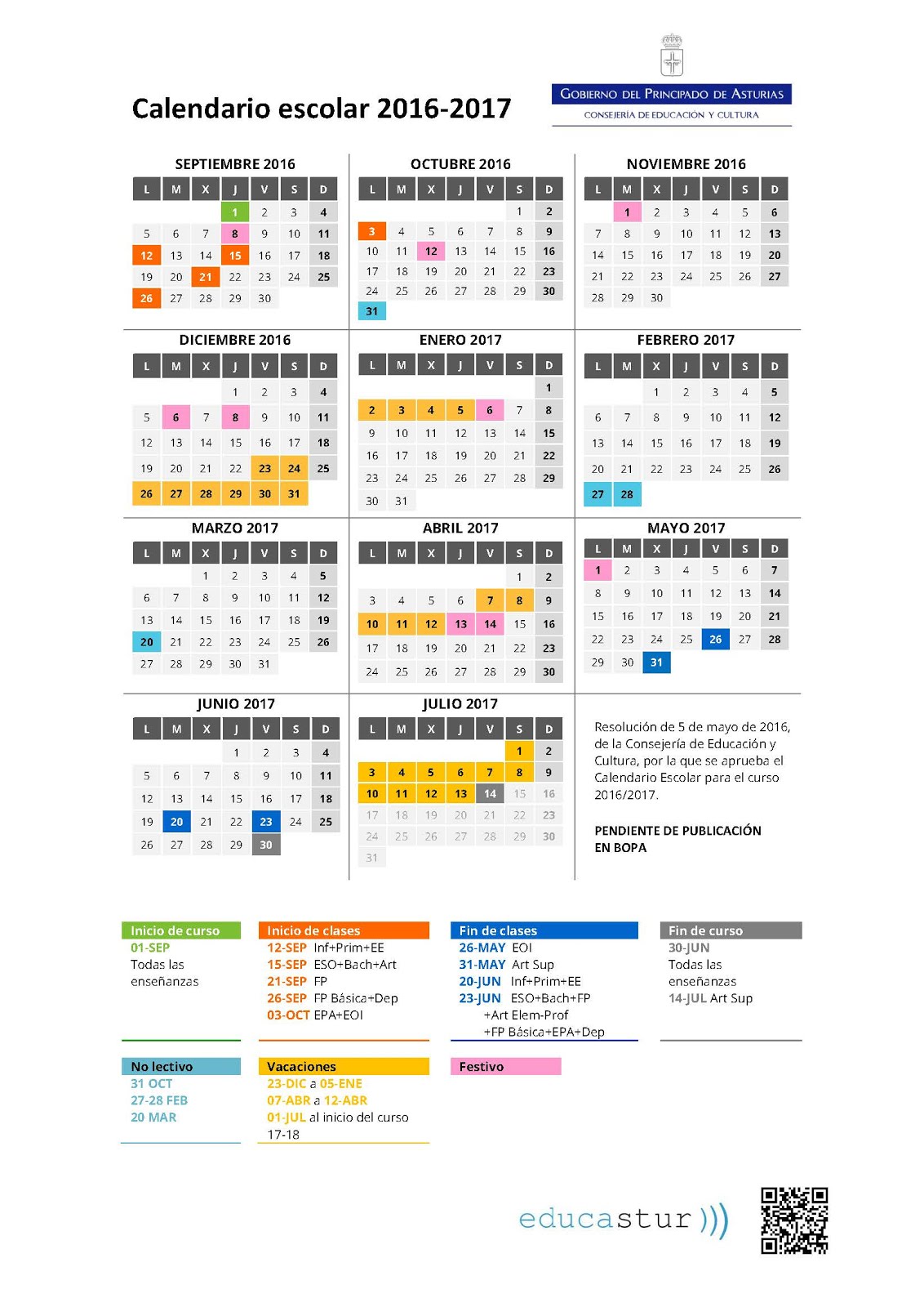 Calendario escolar 16/17