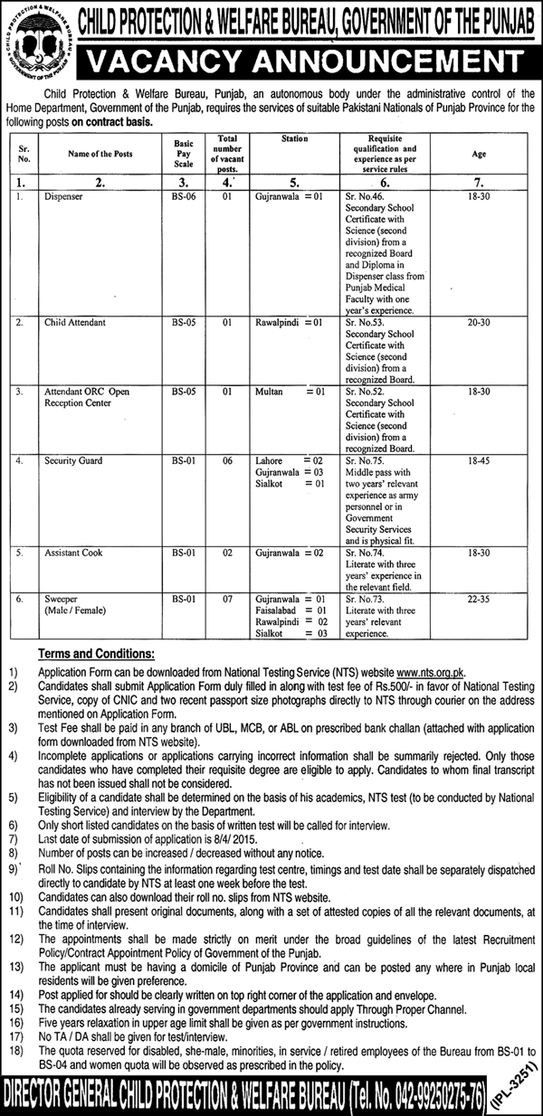 Government of the Punjab Child Protection & Welfare Bureau Career