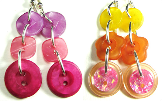 Fab Party Earrings Colorful dangle earrings with fun buttons hanging in long strands