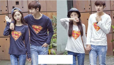 Jual Online Koas Couple Lengan Panjang Warna Putih Motif Superman Keren Jual Online Koas Couple Lengan Panjang Warna Putih Motif Superman Keren