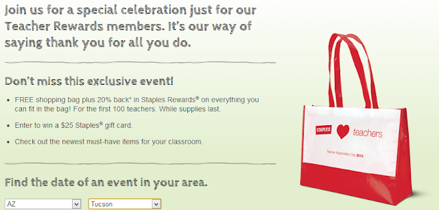 free shopping bag at staples for teachers appreciation day august