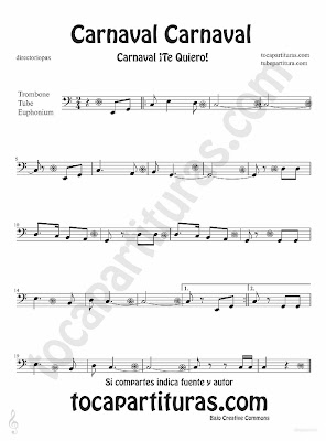 Tubescore Carnival Carnival sheet music for Trombone, Tube and Euphonium Carnaval Te quiero traditional song music score