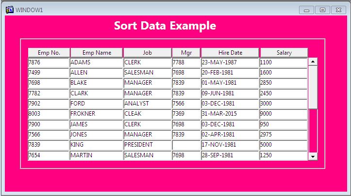 Sort Detail data block example Oracle Forms