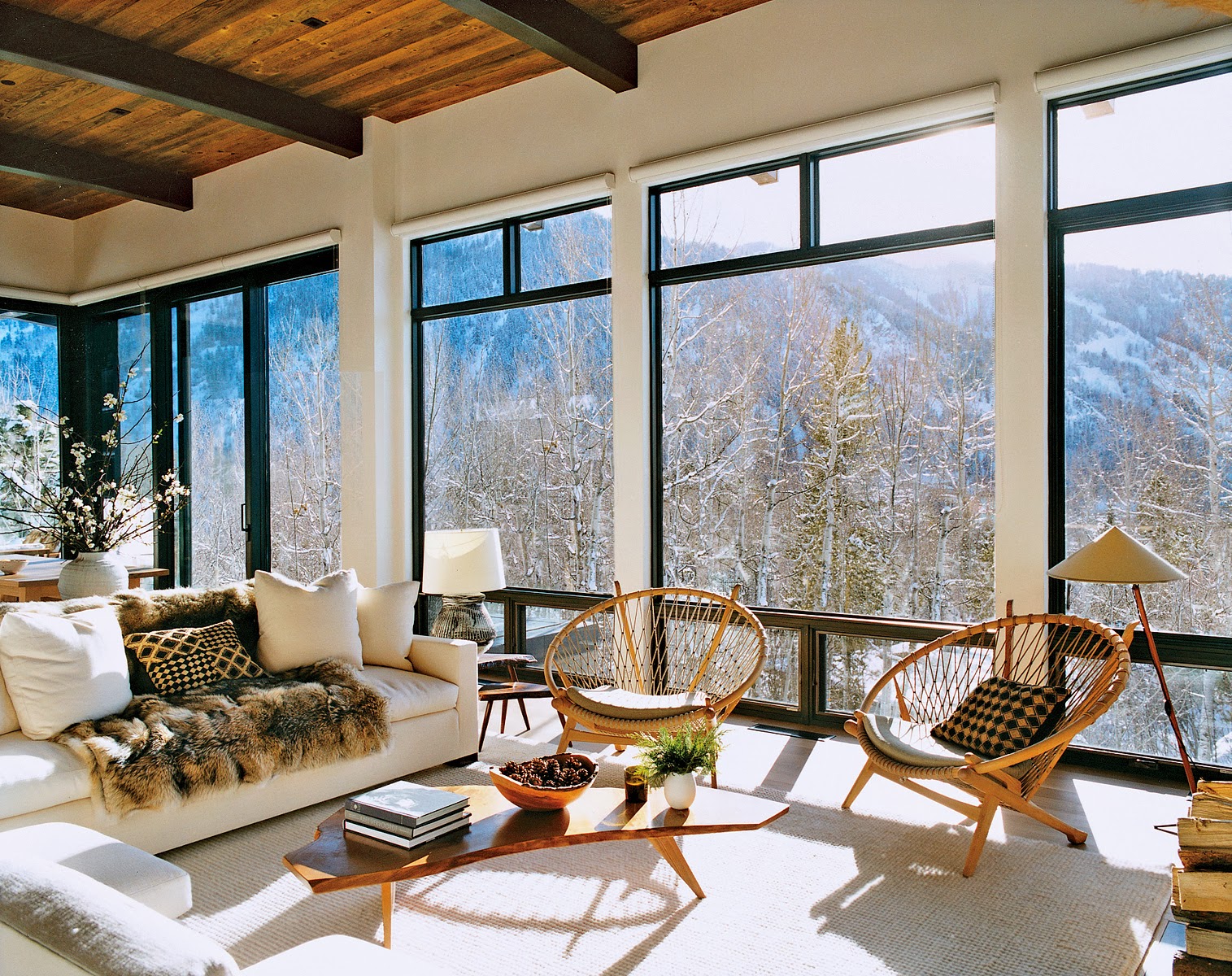 Large Window Mountain House Living Room