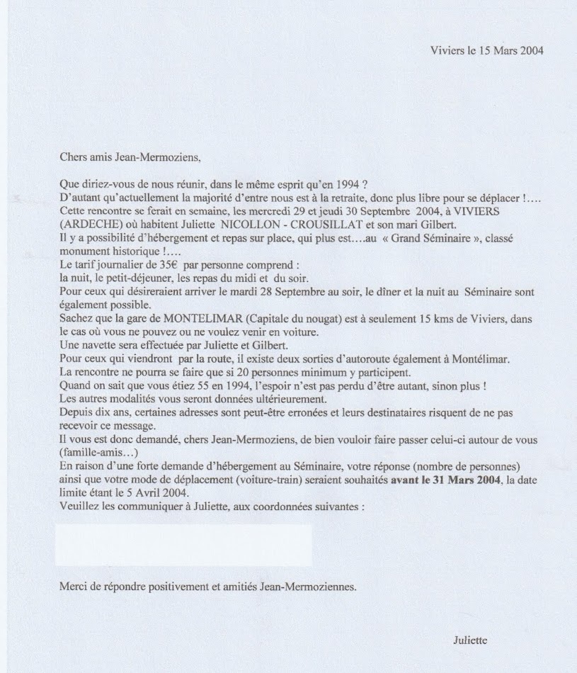 INVITATION A LA DEUXIEME RENCONTRE DES JEAN MERMOZIENS  A  VIVIERS (Ardèche)