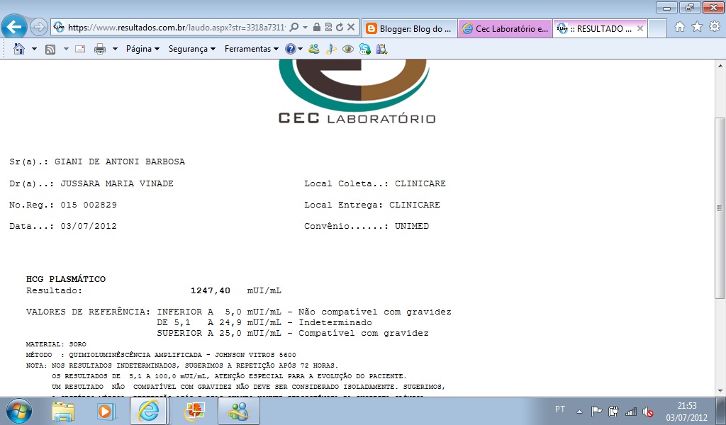 Resultado de exame gravidez
