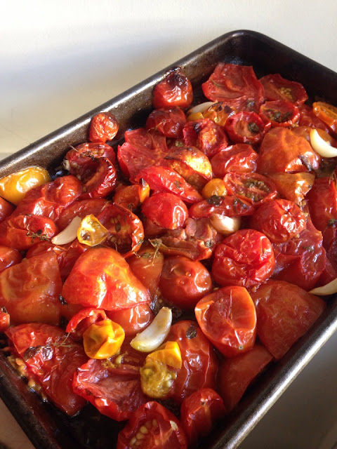 cherry tomatoes just roasted with garlic and basil
