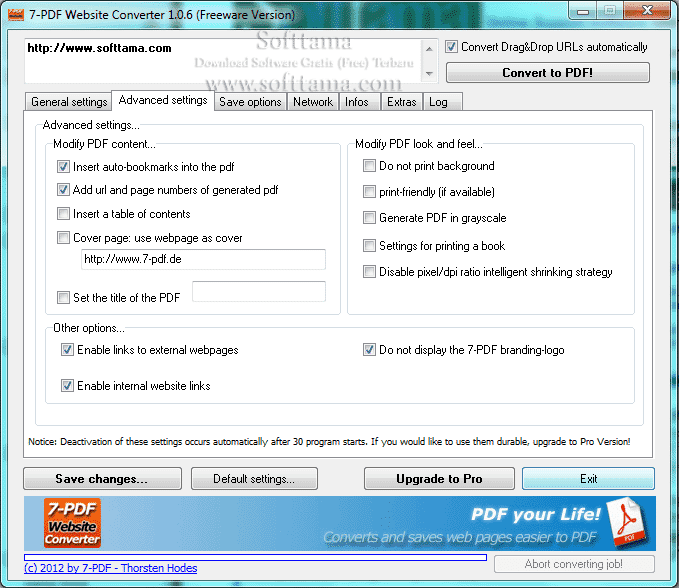 Screenshot software 7-PDF Website Converter 1.0.6 Build 164