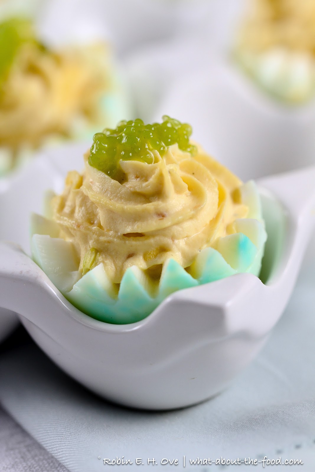 What about the food? Smoked Salmon Deviled Eggs with a Wasabi Kick